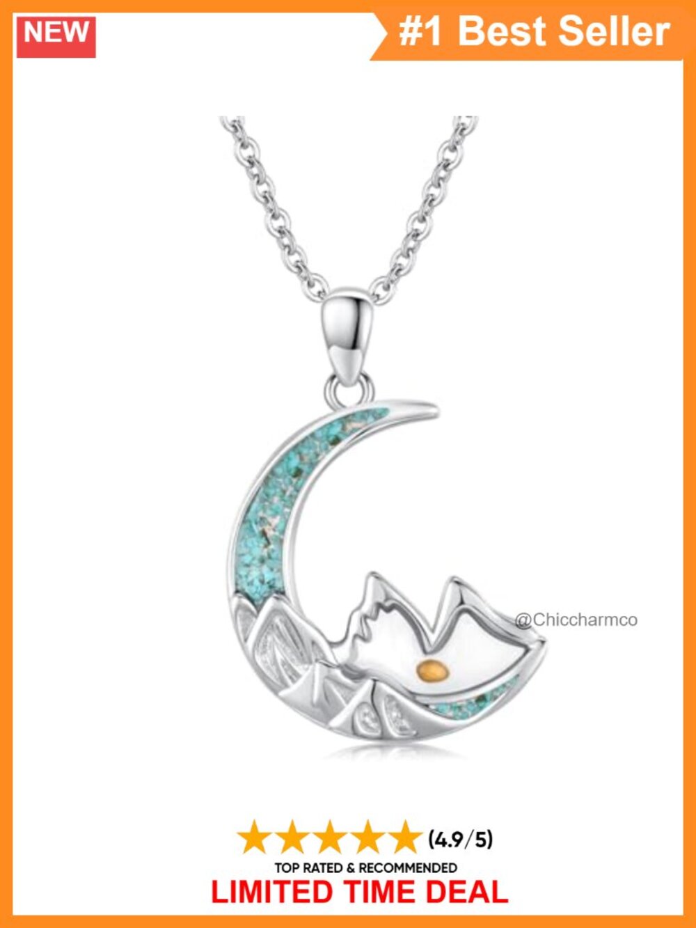 Sterling Silver Mountain Pendant Necklace Turquoise 18in